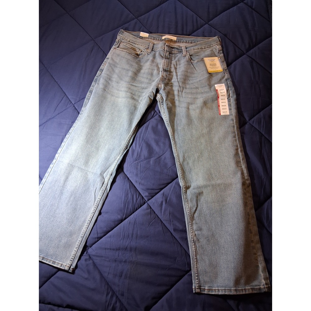 Levi Strauss Signature Gold Relaxed Straight Mens Jeans 36x29 Light Wash Flex